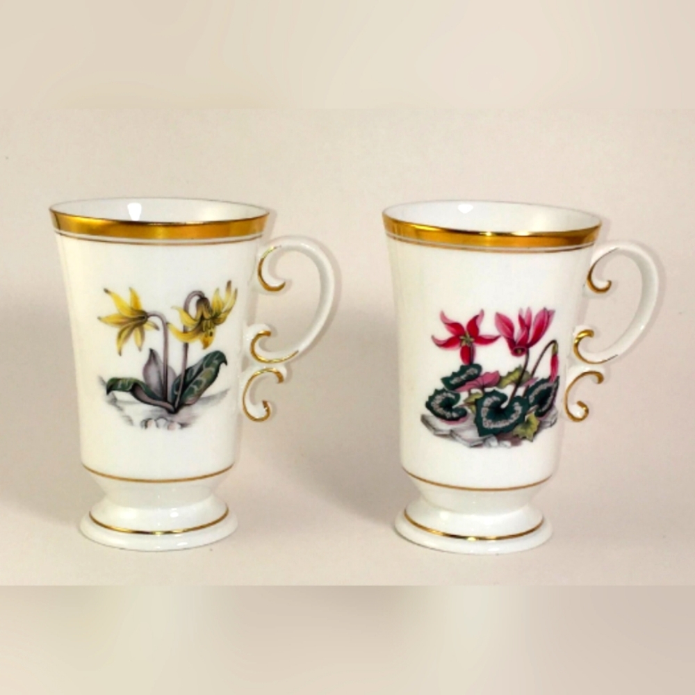 Royal Worchester Alpine Flowers Bone China Coffee Tea Cups